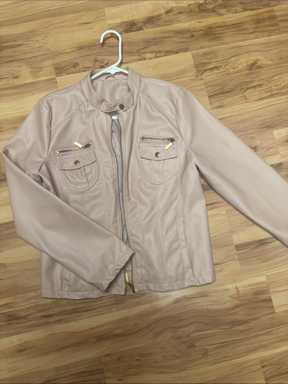 Women's Faux Leather Moto Jacket in Blush